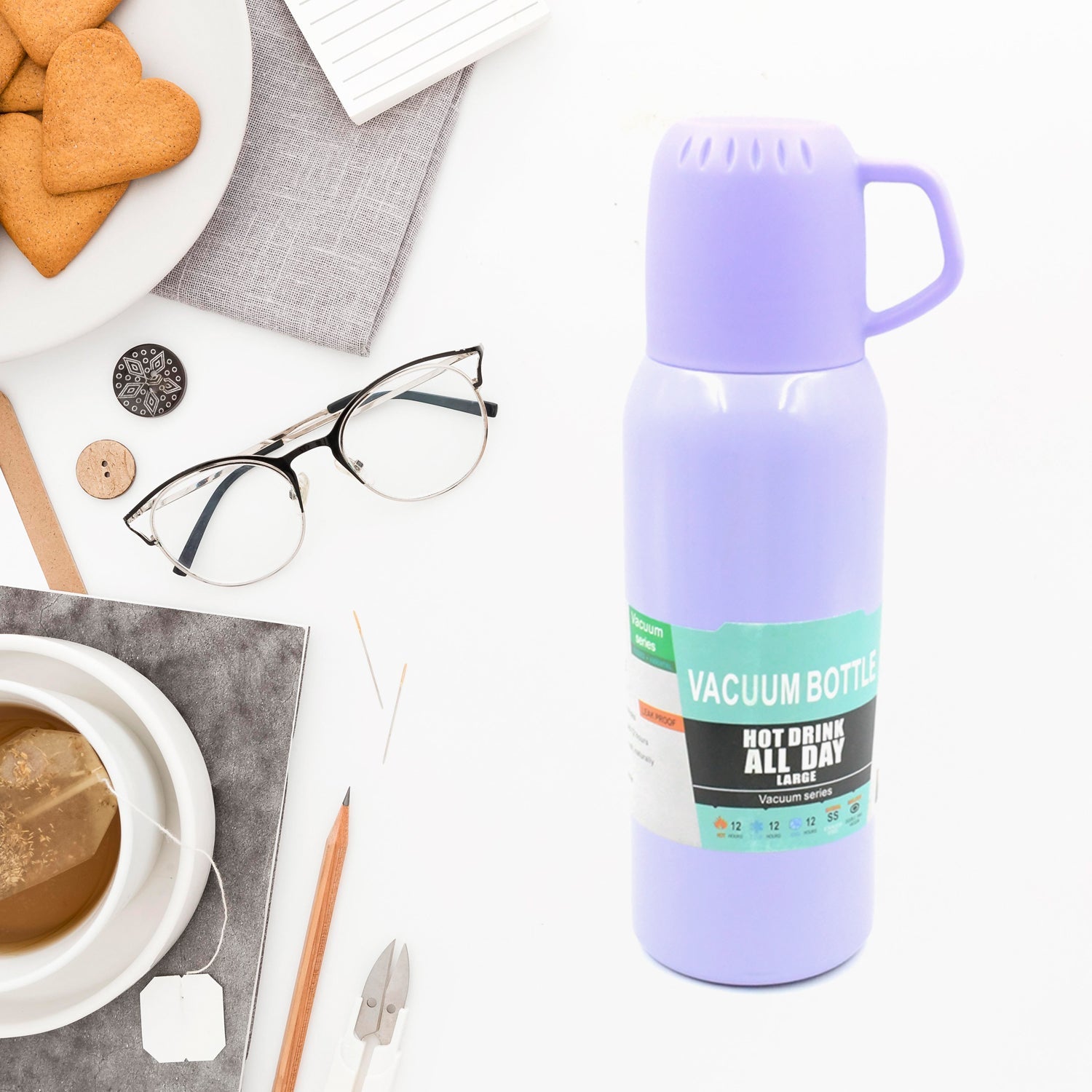 5533 Vacuum Flask Set Stainless Steel Thermos With 3 Cup Creative Gift Set With Cover Handle Portable Car Water Bottle Set (Approx 500ml) 5533 Vacuum Flask Set Stainless Steel Thermos With 3 Cup Creative Gift Set With Cover Handle Portable Car Water Bottle Set (Approx 500ml)